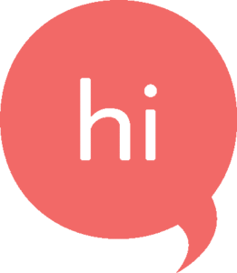 A pink communication bubble with the work "hi" in it